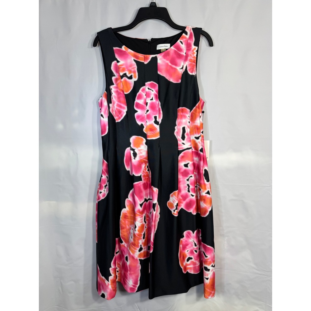 Calvin Klein Pink Orange Floral Scuba Fit Flare Dress